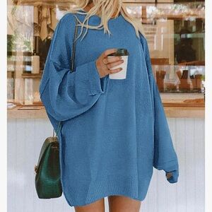 Oversized Blue Crew Neck Sweater